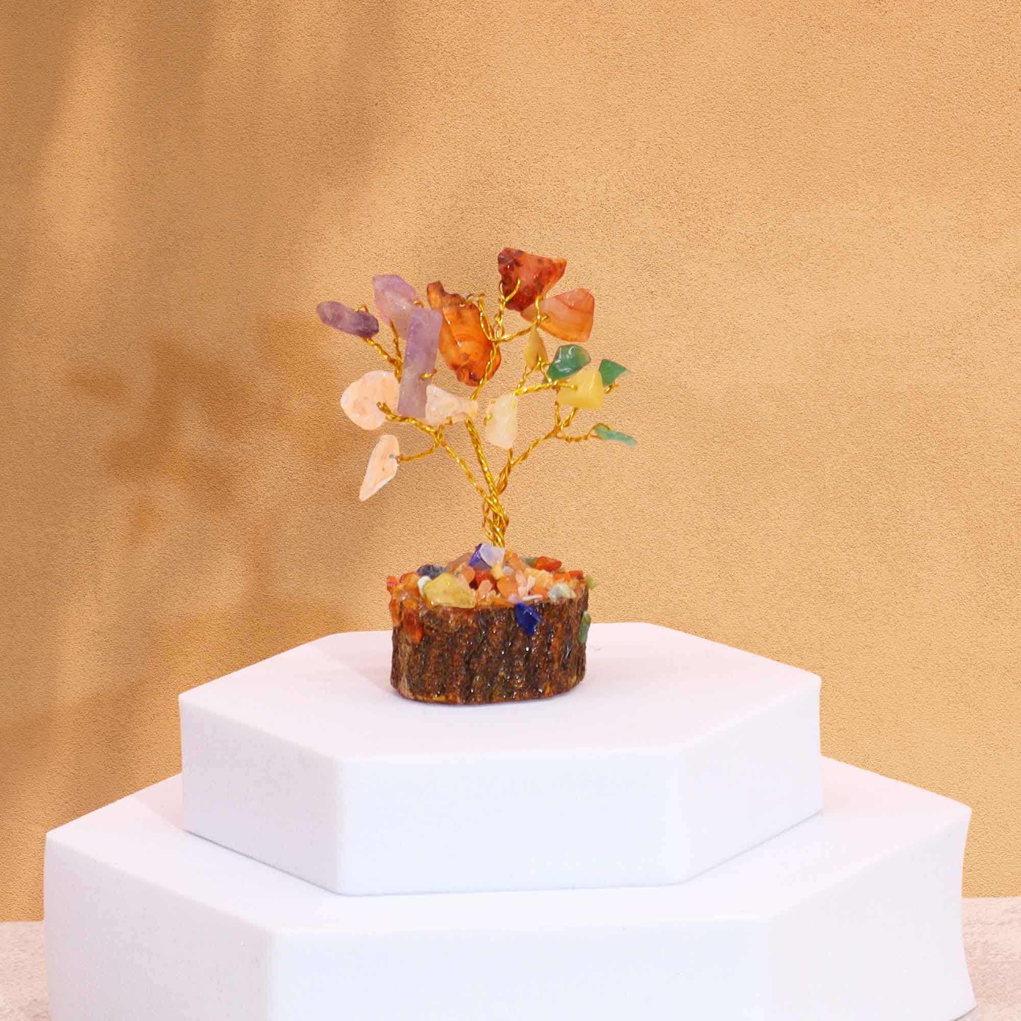 Mini árbol de piedras preciosas sobre base de madera - Piedras múltiples (15 piedras) - Imagen 2