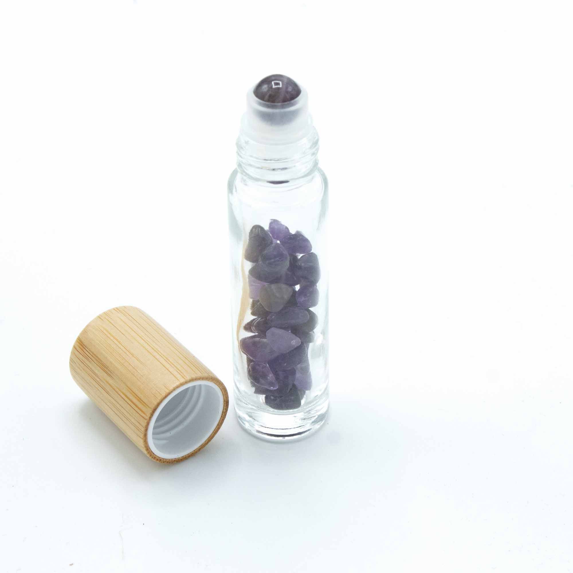 Botella de rodillo de aceite esencial de piedras preciosas - Amatista - Tapa de madera - Imagen 2