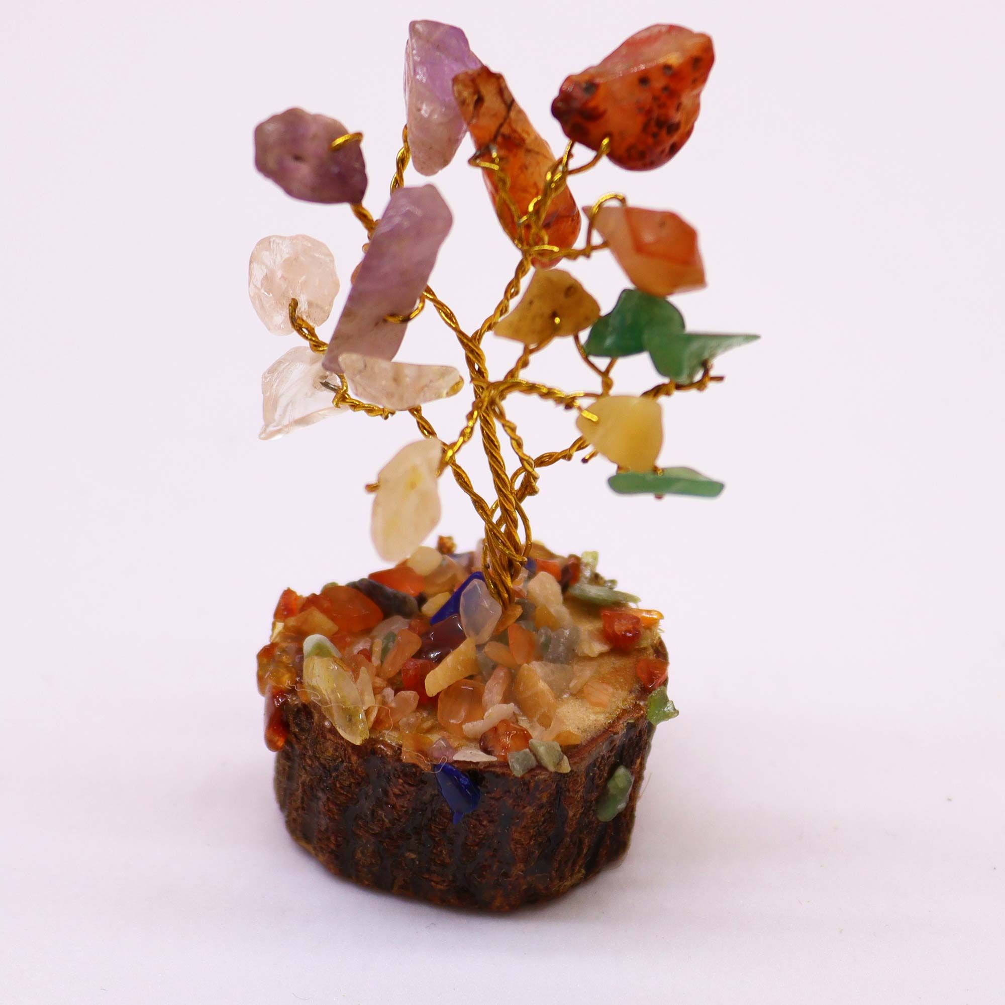 Mini árbol de piedras preciosas sobre base de madera - Piedras múltiples (15 piedras) - Imagen 3