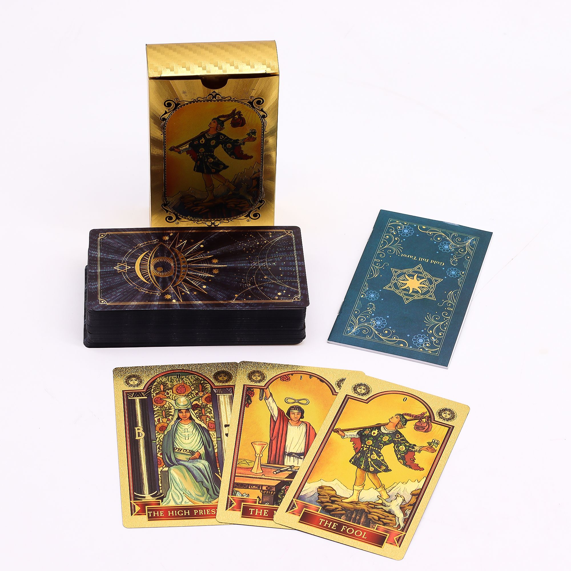 Conjunto de cartas de tarot con foil azul y dorado - Ojo que todo lo ve - con folleto - Imagen 8