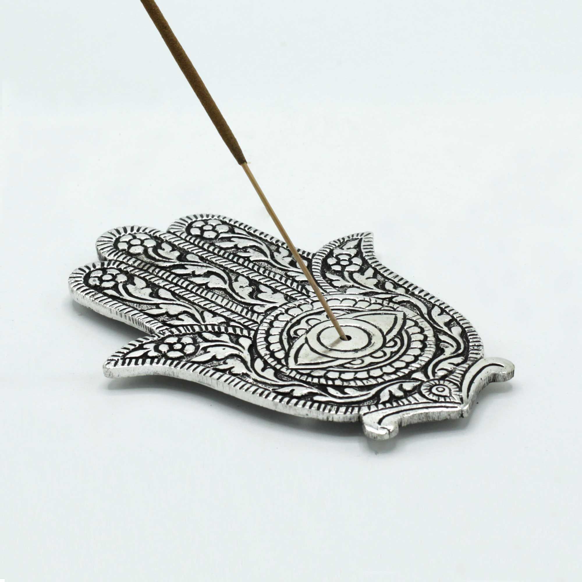 Porta-incienso Hamsa Aluminio Pulido 14cm - Imagen 2
