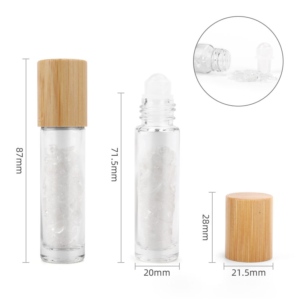 Botella de rodillo de aceite esencial de piedras preciosas - Cuarzo de roca - Tapa de madera - Imagen 2