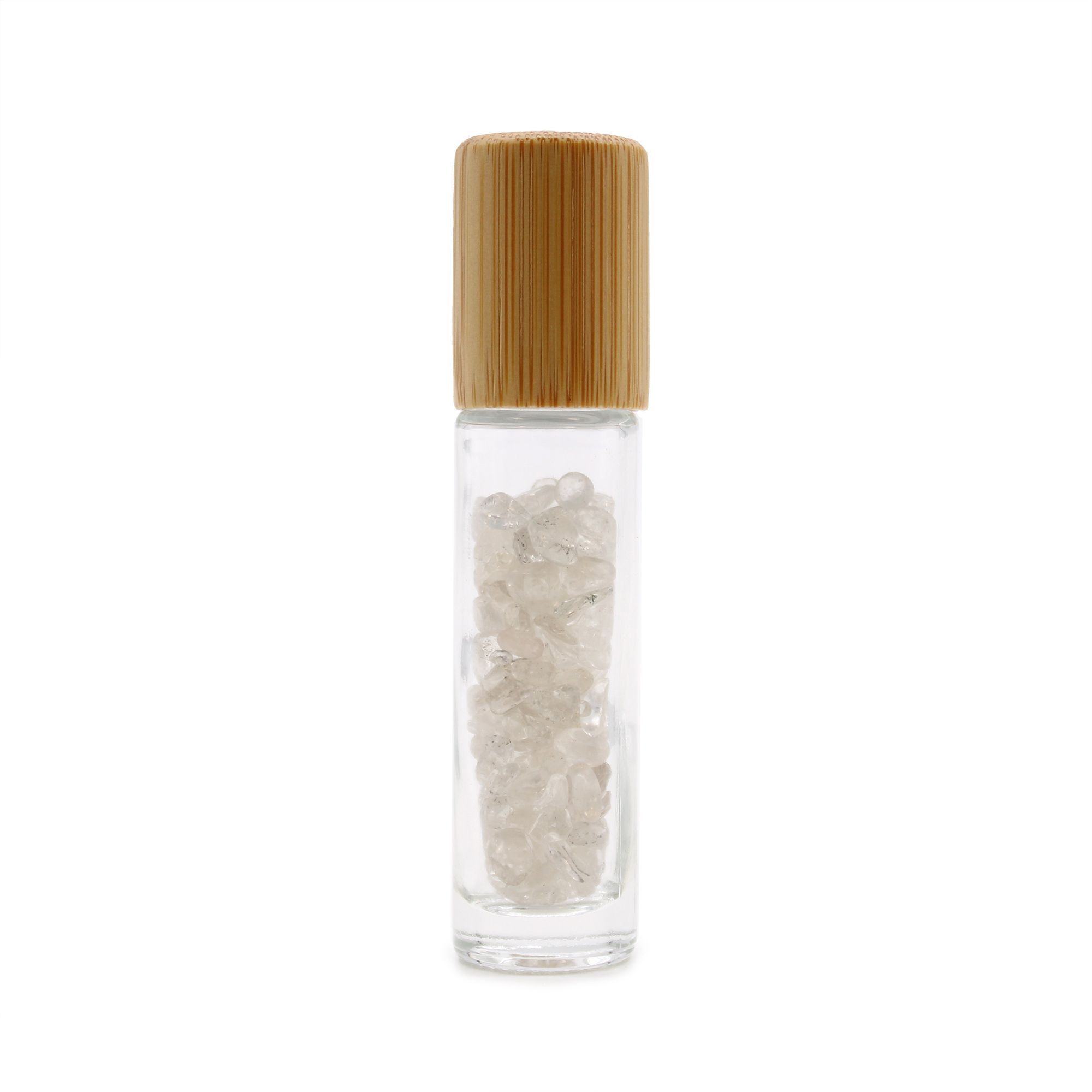 Botella de rodillo de aceite esencial de piedras preciosas - Cuarzo de roca - Tapa de madera - Imagen 3