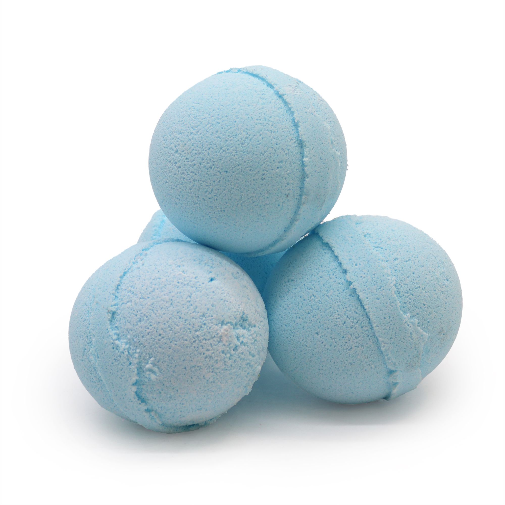 Tres bombas de baño azules sobre fondo blanco correspondiente a bomba de baño con poción relajación total.